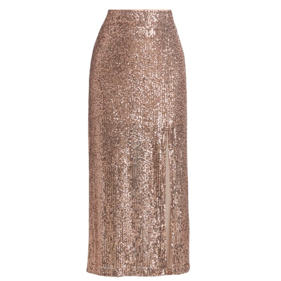 🤗HP Free People Ariana 0, 4, 8 Pink Champagne Allover Sequin Slit Maxi Skirt - Picture 8 of 12